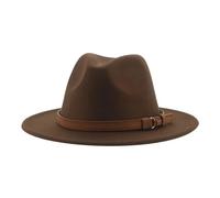 FULUJIDI Fedora Trilby Filzhut Hut Fedora Hüte Für Frauen Männer Breite Krempe Solide Frauen Hüte Band Gürtel Klassische Formale Kleider Hüte 56-58Cm (Erwachsene) Kaffee