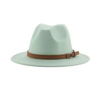 FULUJIDI Fedora Trilby Filzhut Hut Fedora Hüte Für Frauen Männer Breite Krempe Solide Frauen Hüte Band Gürtel Klassische Formale Kleider Hüte 60-62Cm(XL) Hell Grün