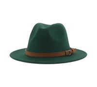 FULUJIDI Fedora Trilby Filzhut Hut Fedora Hüte Für Frauen Männer Breite Krempe Solide Frauen Hüte Band Gürtel Klassische Formale Kleider Hüte 60-62Cm(XL) Dunkelgrün