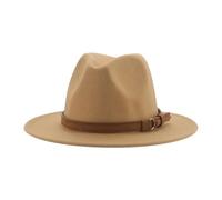 FULUJIDI Fedora Trilby Filzhut Hut Fedora Hüte Für Frauen Männer Breite Krempe Solide Frauen Hüte Band Gürtel Klassische Formale Kleider Hüte 60-62Cm(XL) Kamel