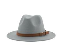 FULUJIDI Fedora Trilby Filzhut Hut Fedora Hüte Für Frauen Männer Breite Krempe Solide Frauen Hüte Band Gürtel Klassische Formale Kleider Hüte 52-54Cm (Kinder) Lightgrey