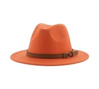 FULUJIDI Fedora Trilby Filzhut Hut Fedora Hüte Für Frauen Männer Breite Krempe Solide Frauen Hüte Band Gürtel Klassische Formale Kleider Hüte 56-58Cm (Erwachsene) Orange