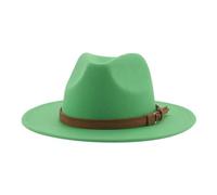 FULUJIDI Fedora Trilby Filzhut Hut Fedora Hüte Für Frauen Männer Breite Krempe Solide Frauen Hüte Band Gürtel Klassische Formale Kleider Hüte 60-62Cm(XL) Grasgreen