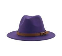 FULUJIDI Fedora Trilby Filzhut Hut Fedora Hüte Für Frauen Männer Breite Krempe Solide Frauen Hüte Band Gürtel Klassische Formale Kleider Hüte 60-62Cm(XL) Lila
