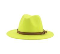 FULUJIDI Fedora Trilby Filzhut Hut Fedora Hüte Für Frauen Männer Breite Krempe Solide Frauen Hüte Band Gürtel Klassische Formale Kleider Hüte 56-58Cm (Erwachsene) Fluoreszent Gelb