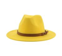 FULUJIDI Fedora Trilby Filzhut Hut Fedora Hüte Für Frauen Männer Breite Krempe Solide Frauen Hüte Band Gürtel Klassische Formale Kleider Hüte 60-62Cm(XL) Gelb