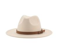 FULUJIDI Fedora Trilby Filzhut Hut Fedora Hüte Für Frauen Männer Breite Krempe Solide Frauen Hüte Band Gürtel Klassische Formale Kleider Hüte 60-62Cm(XL) Beige