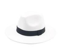 FULUJIDI Fedora Trilby Filzhut Hut Fedora Hut Frauen Hüte Für Frauen Band Band Männer Hut Breite Krempe Classic 60-62Cm(XL) White Black