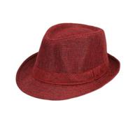FULUJIDI Fedora Trilby Filzhut Hut Leinen Tuch Panama Solid Jazz Hut Cowboy Männer Sonnenhut Eimer Hut Für Männer Flachs-WineRed