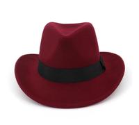 FULUJIDI Fedora Trilby Filzhut Hut Männer Frauen Filz Panama Hüte Western Cowboy Kappen Breite Fedora Trilby Jazz Hut Floppy Cloche Cap 56 To58 cm Burgund