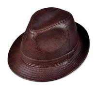 FULUJIDI Fedora Trilby Filzhut Hut Mann Leder Jazz Fedora Gentleman Haut Kurze Krempe Schwarz 57-58Cm Braun