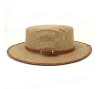 FULUJIDI Fedora Trilby Filzhut Hut Strohhut Für Frauen Mit Flachem Brim Hut Breite Krempe Fedora Hut Mit Großem Brim Sonnenschutz Solid Casual Hut 56 To58 cm Khaki