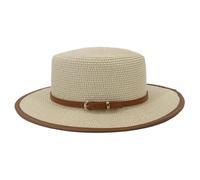 FULUJIDI Fedora Trilby Filzhut Hut Strohhut Für Frauen Mit Flachem Brim Hut Breite Krempe Fedora Hut Mit Großem Brim Sonnenschutz Solid Casual Hut 56 To58 cm Beige