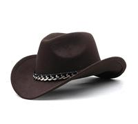 FULUJIDI Fedora Trilby Filzhut Hut Western Cowboy Hut Kette Dekor Breite Krempe Jazz Filz Mütze Vintage Frauen Männer Fedora Hut Outdoor Reiten Sonnenhut Männer (59-60Cm) 01 Kaffee