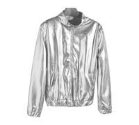 FULUJIDI Herren Mantel Jacke Funkelnde Lang Ärmel Ige Oberbekleidung Hält Warm Baumwoll Mischmantel Männer Jacke Mit Reiß Verschluss Streetwear Daily Wear M Silber
