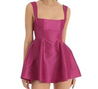 FULUJIDI Hübsche Kleid Kleider Dress Damen Frauen Rückenschleife Kurzes Sling Kleid Farbe Ärmellos Rückenfrei Quadratischer Ausschnitt Party Club Kleid M Roserot