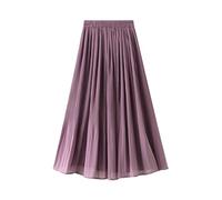 FULUJIDI Hübscher Rock Damen Chiffon-Halblanger Rock Damen Mittellanger Faltenrock Hohe Taille Großer Saum A-Linie Feenrock Einheitsgröße 1