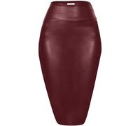 FULUJIDI Hübscher Rock Damen Halblanger Rock Sexy Hell Enger Lederrock XL Weinrot