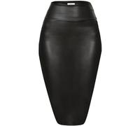 FULUJIDI Hübscher Rock Damen Halblanger Rock Sexy Heller Enger Lederrock XL Schwarz