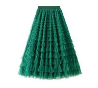 FULUJIDI Hübscher Rock Damen Mesh-Rüschenrandrock Für Damenmode Langer Rock Schlankheitsrock L Dunkelgrün