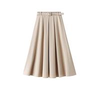 FULUJIDI Hübscher Rock Damen Retro High Waist A-Linienrock Schlankmachender Halbrock Kommt Mit Taillengürtel Einheitsgröße Aprikose
