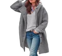 FULUJIDI Jacke Jacken Damen Eleganter Langarm-Mantel Für Damen Einreihige Freizeit-Kapuzen Jacke Trend Solid Streetwear L Grau