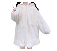 FULUJIDI Jacke Jacken Frauen Hoodie Kapuzen Mantel Reiß Verschluss Plüsch Mantel Manschette Sweatshirt Jacke Zum Einkaufen M Weiß