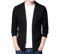 FULUJIDI Jacke Jacken Herren Jacke Strickjacke Loose Fit Einfarbiger Mantel Langarm RIPP Saum Cardigan Mantel Für Business Strickwaren L Schwarz