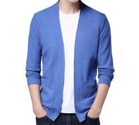 FULUJIDI Jacke Jacken Herren Jacke Strickjacke Loose Fit Einfarbiger Mantel Langarm RIPP Saum Cardigan Mantel Für Business Strickwaren L Blau