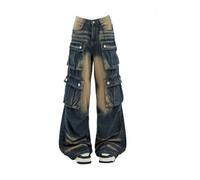 FULUJIDI Jeans Pantalon Jeanshosen Damen Low Rise Baggy Jeans Cargo Hose Lange Hose Punk Chic Jeans M Blau