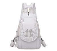 FULUJIDI Rucksäcke Daypacks Weicher Pu-Leder Rucksack Damen Kleine Brusttaschen Mode Schult Asche Freizeit Umhängetaschen Für Damen 24Cm X 12Cm X 30Cm Weiß-2