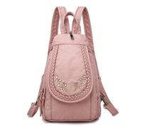 FULUJIDI Rucksäcke Daypacks Weicher Pu-Leder Rucksack Damen Kleine Brusttaschen Mode Schult Asche Freizeit Umhängetaschen Für Damen 24Cm X 12Cm X 30Cm Rosa-1