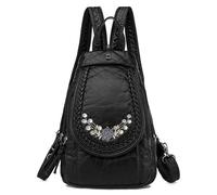 FULUJIDI Rucksäcke Daypacks Weicher Pu-Leder Rucksack Damen Kleine Brusttaschen Mode Schult Asche Freizeit Umhängetaschen Für Damen 24Cm X 12Cm X 30Cm Schwarz-1