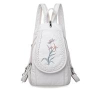 FULUJIDI Rucksäcke Daypacks Weicher Pu-Leder Rucksack Damen Kleine Brusttaschen Mode Schult Asche Freizeit Umhängetaschen Für Frauen 24Cm X 12Cm X 30Cm Weiß-4