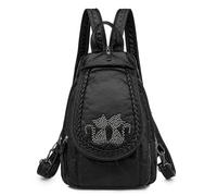 FULUJIDI Rucksäcke Daypacks Weicher Pu-Leder Rucksack Damen Kleine Brusttaschen Mode Schult Asche Freizeit Umhängetaschen Für Damen 24Cm X 12Cm X 30Cm Schwarz-2