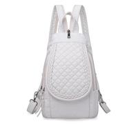 FULUJIDI Rucksäcke Daypacks Weicher Pu-Leder Rucksack Damen Kleine Brusttaschen Mode Schult Asche Freizeit Umhängetaschen Für Frauen 24Cm X 12Cm X 30Cm Weiß-3