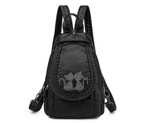 FULUJIDI Rucksäcke Daypacks Weicher Pu-Leder Rucksack Damen Kleine Brusttaschen Mode Schult Asche Freizeit Umhängetaschen Für Damen 24Cm X 12Cm X 30Cm Schwarz-2