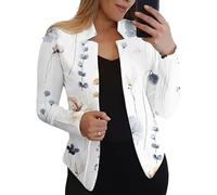FULUJIDI Sakkos Anzüge Damen Anzug Jacke Vorne Offen Frauen Mantel Mit Blumen Druck Kragen Damen Anzug Jacke Elegant Büro Damen Blazer Damen Bekleidung L Weiß