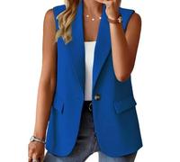 FULUJIDI Sakkos Anzüge Damen-Anzug Mit Knöpfen-Weste Elegant Ärmellose Damen-Weste Mit Revers Kragen Klappe XL Blau
