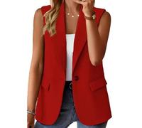 FULUJIDI Sakkos Anzüge Damen-Anzug Mit Knöpfen-Weste Elegant Ärmellose Damen-Weste Mit Revers Kragen Klappe 2XL Rot