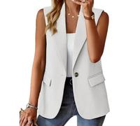 FULUJIDI Sakkos Anzüge Damen-Anzug Mit Knöpfen-Weste Elegant Ärmellose Damen-Weste Mit Revers Kragen Klappe XL Weiß