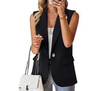 FULUJIDI Sakkos Anzüge Damen-Anzug Mit Knöpfen-Weste Elegant Ärmellose Damen-Weste Mit Revers Kragen Klappe 2XL Schwarz