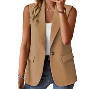 FULUJIDI Sakkos Anzüge Damen-Anzug Mit Knöpfen-Weste Elegant Ärmellose Damen-Weste Mit Revers Kragen Klappe XL Khaki