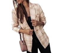 FULUJIDI Sakkos Anzüge Damen Blazer Plaid Print Revers Langarm Dicke Zweireihige Strickjacke Formal Business Mantel M Beige