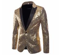 FULUJIDI Sakkos Anzüge Glänzend Gold Pailletten Glitzer Verzierte Blazer Jacke Herren Prom Anzug Blazer Herren Kostüm Bühnen Kleidung Für Sänger M Gold