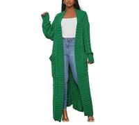 FULUJIDI Strickjacke Pullover Cardigan Cardigan Für Damen Mode Taschen Design Offener Front Strick Lässig Langarm Täglich Longline L Grün