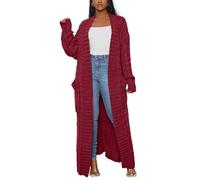 FULUJIDI Strickjacke Pullover Cardigan Cardigan Für Damen Mode Taschen Design Offener Front Strick Lässig Langarm Täglich Longline L WineRed