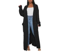 FULUJIDI Strickjacke Pullover Cardigan Cardigan Für Damen Mode Taschen Design Offener Front Strick Lässig Langarm Täglich Longline M Schwarz