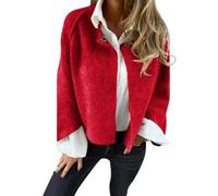 FULUJIDI Strickjacke Pullover Cardigan Damen Kurz Mantel Lose Langarm Einfarbig Jacke Outdoor Mantel M Rot