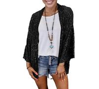 FULUJIDI Strickjacke Pullover Cardigan Damen Lose Mantel Offen Vorne Lang Ärmel Ige Damen Mantel Glänzende Pailletten Kleidung Party Glitzer Schal Jacke L Schwarz